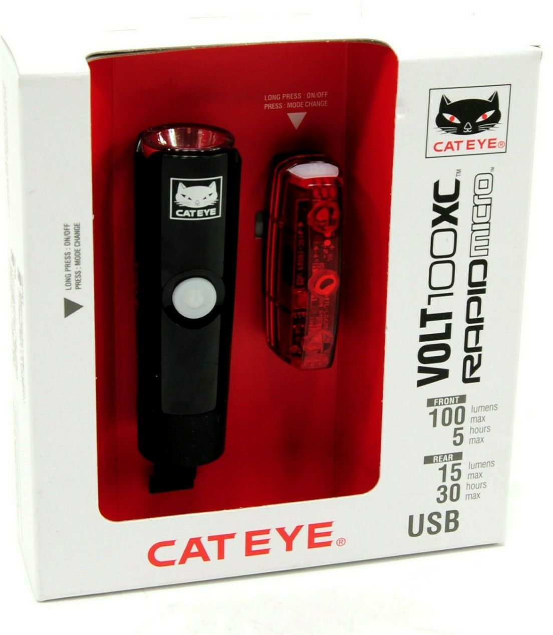 CAT EYE ชุดไฟหน้า/ไฟท้าย VOLT100XC, HL-EL051RC+TL-LD620-R