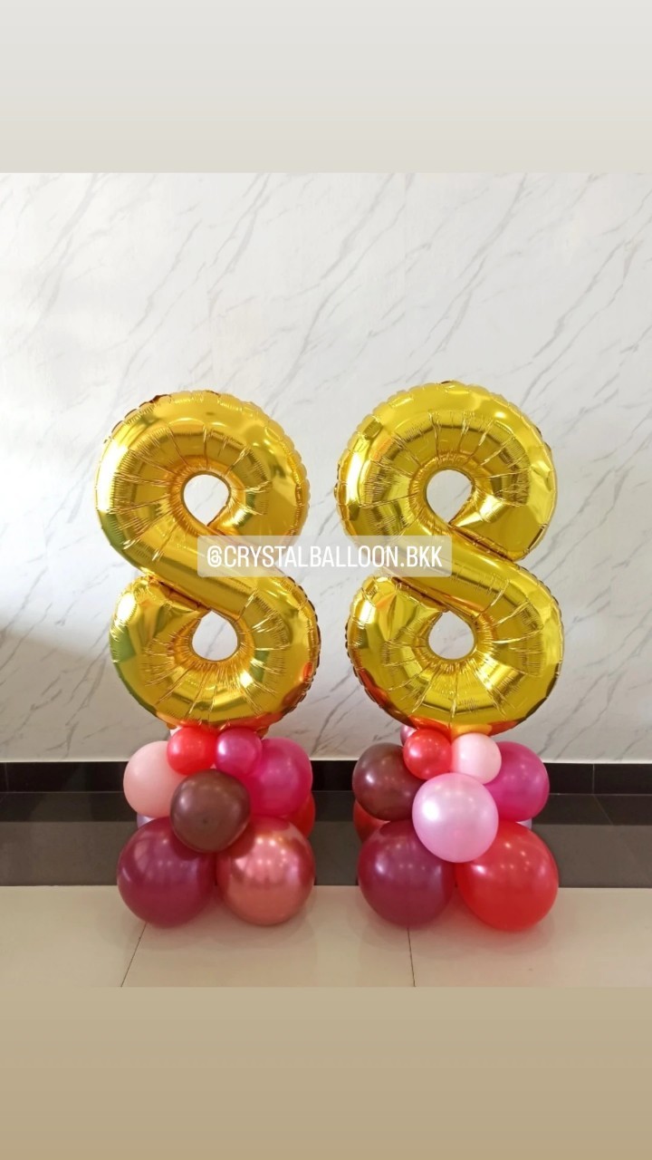 ลูกโป่ง วันเกิด ฟอยล์ตัวเลข ขนาด 40" ตั้งฐาน 2 ชิ้น พร้อมตกแต่ง สามารถเปลี่ยนสีลูกโป่ง/เปลี่ยนสี-ฟอยล์ตัวเลขได้