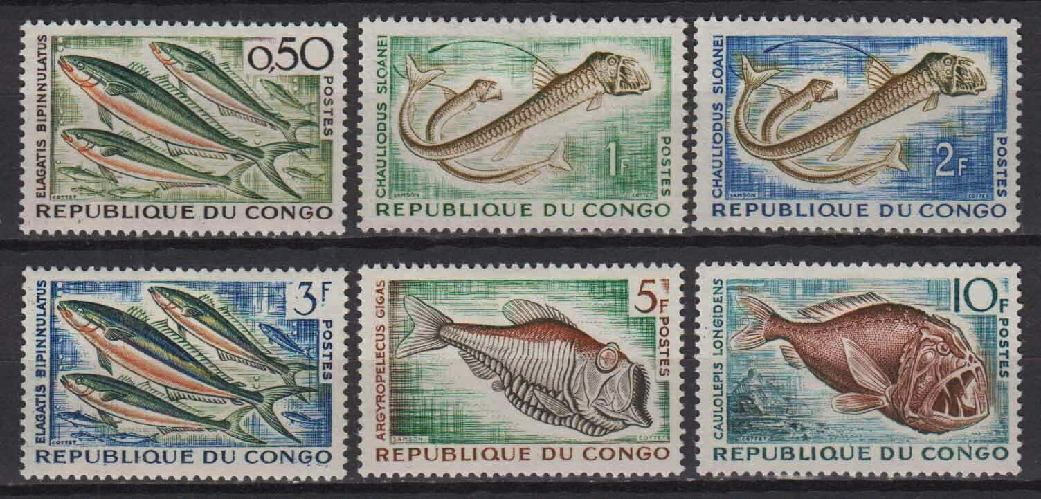 แสตมป์คองโก ชุด DEEP SEA FISH ปลาใต้ทะเลลึก ปี 1961 - CONGO