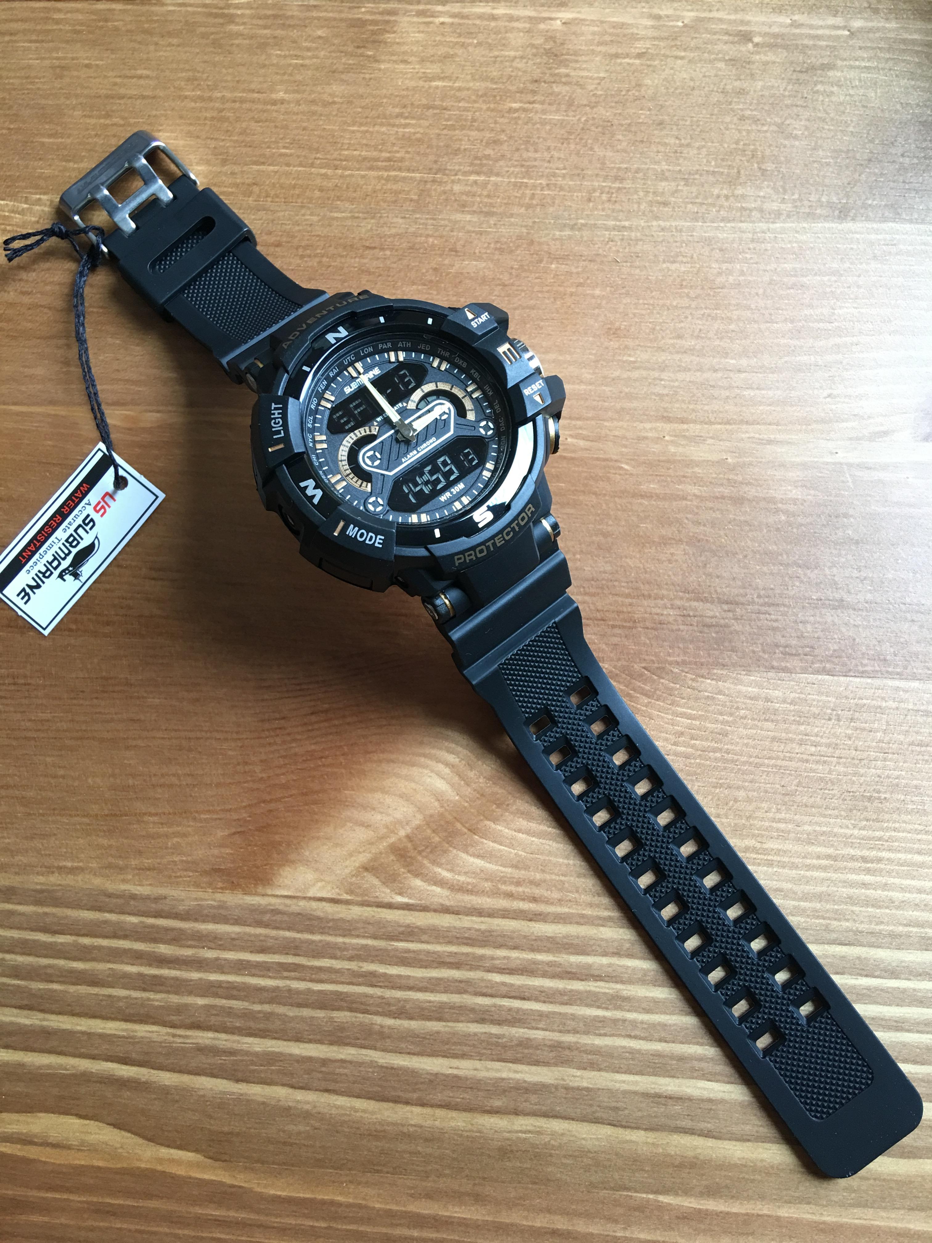 นาฬิกา US submarine Protector รุ่น TP3161 สีดำตัดทองกรอบเข็มทิศ จอดิจิตอลดำ