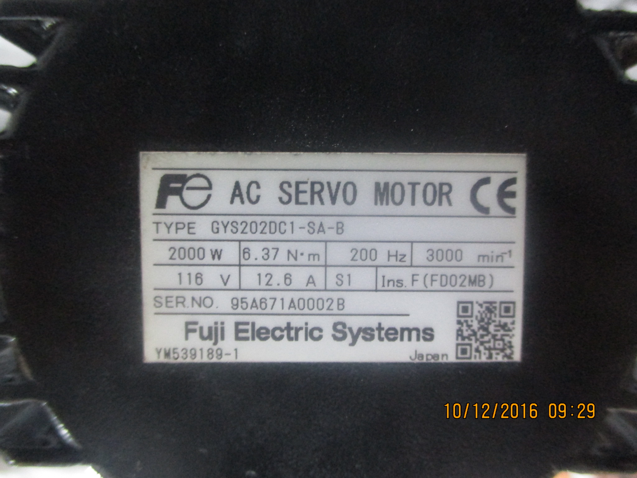 SERVO MOTOR “ FUJI ” รุ่น GYS202DC1-SA-B