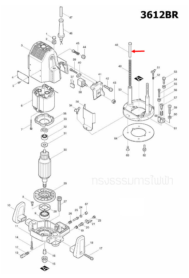 สลัก เราท์เตอร์ (Router) Makita-มากีต้า 3612BR [#48] Pn.314062-5 (แท้) ##(*)