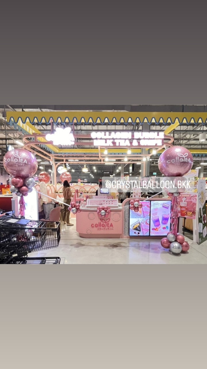 เสาลูกโป่ง เปิดร้าน Bubble ขนาด 36" กลิตเตอร์สีชมพู 2 เสา พร้อม ริบบิ้นตัดเปิดงาน 2 ท่าน พร้อมตกแต่ง สามารถเปลี่ยนสีลูกโป่ง/เปลี่ยนข้อความได้