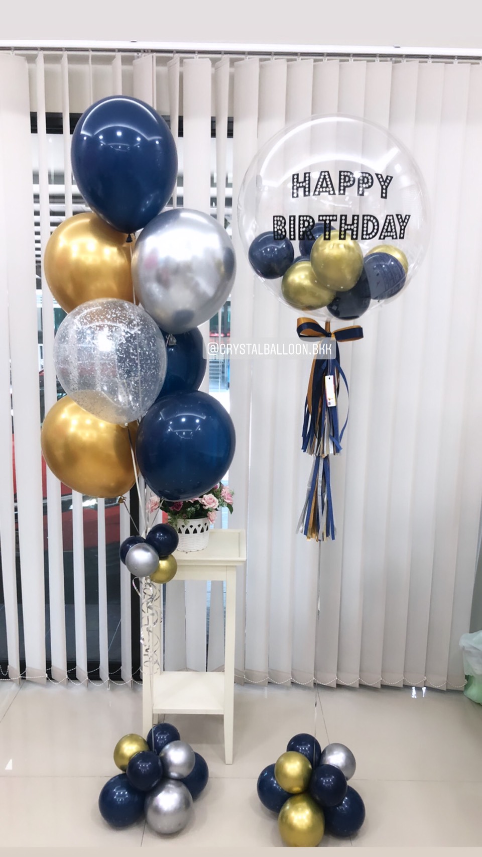 ลูกโป่ง วันเกิด Bubble USA ขนาด 24" Theme Dark Blue พร้อม ช่อลูกโป่ง ช่อ 7 ลูก 1 ช่อ,ลูกโป่งใส ใส่กลิตเตอร์ พร้อมตกเเต่ง สามารถเปลี่ยนสีลูกโป่ง/เปลี่ยนข้อความได้