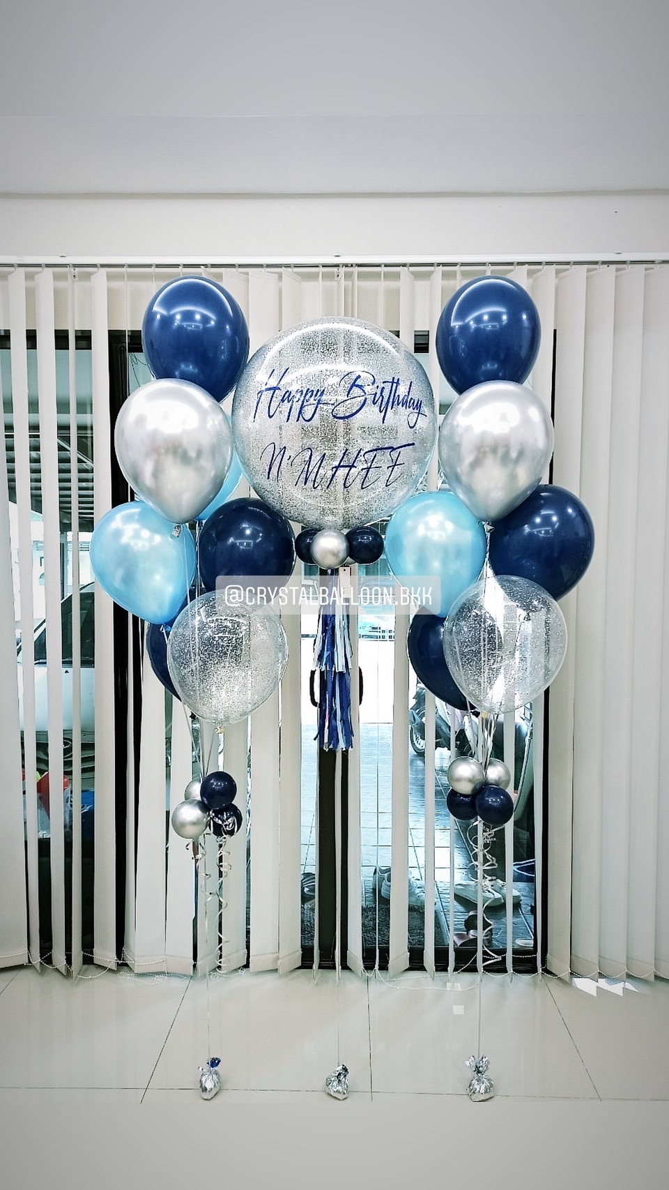 ลูกโป่ง วันเกิด Bubble ขนาด 24" Theme Dark Blue พร้อม ช่อลูกโป่ง ช่อ 7 ลูก 2 ช่อ,ลูกโป่งใส ใส่กลิตเตอร์ พร้อมตกเเต่ง สามารถเปลี่ยนสีลูกโป่ง/เปลี่ยนข้อความ/เปลี่ยนขนาดได้