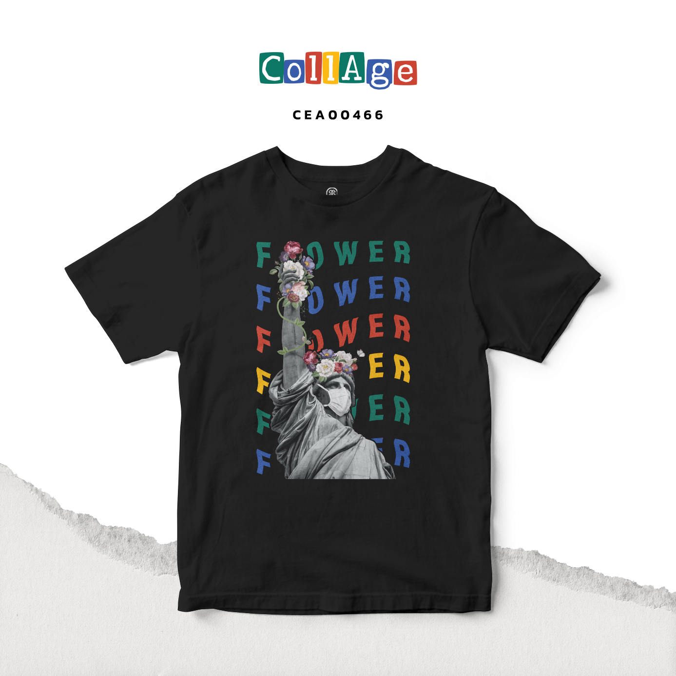 เสื้อยืดพิมพ์ลาย Collage Flower รหัส CEA00466 สีดำ #เสื้อยืด #Collage