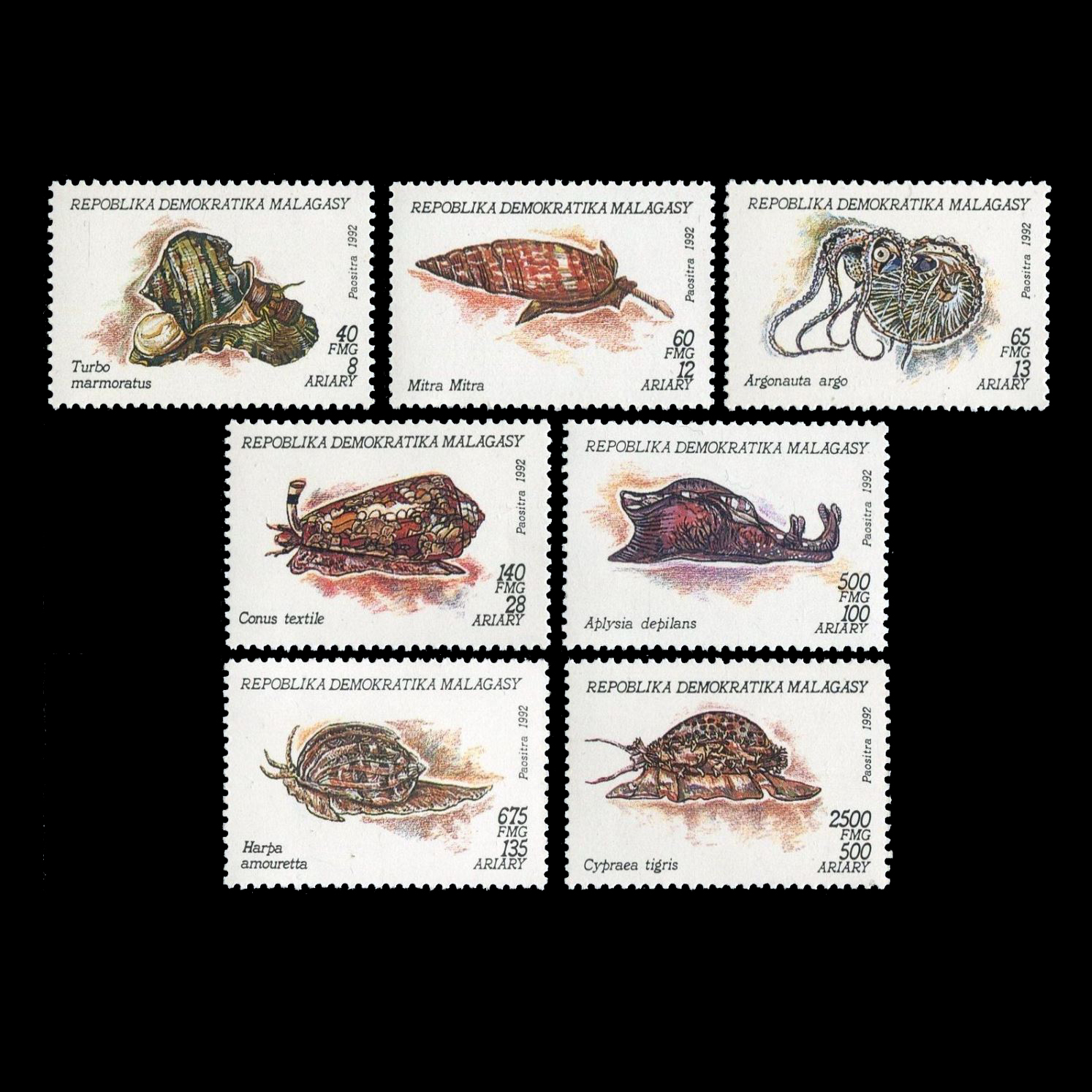 แสตมป์มาลากาซี ชุด MOLLUSKS+1 ชีต ปี 1992 - MALAGASY