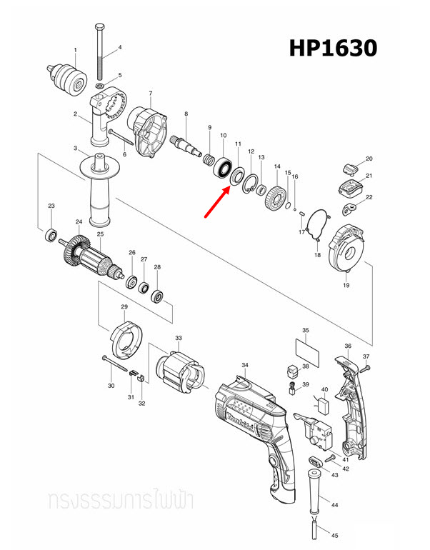 แหวนรอง สว่านกระแทก Maktec, Makita MT811, MT813, MT814, HP1630, M8100, M8100B Pn.257246-1 (แท้) ##