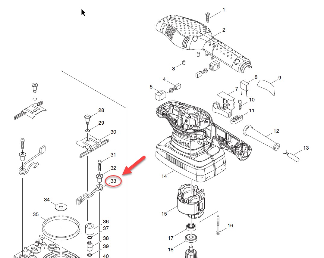 LEVER COMPLETE Makita รุ่น BO3710 [#33] Pn.162279-2 (แท้) ##