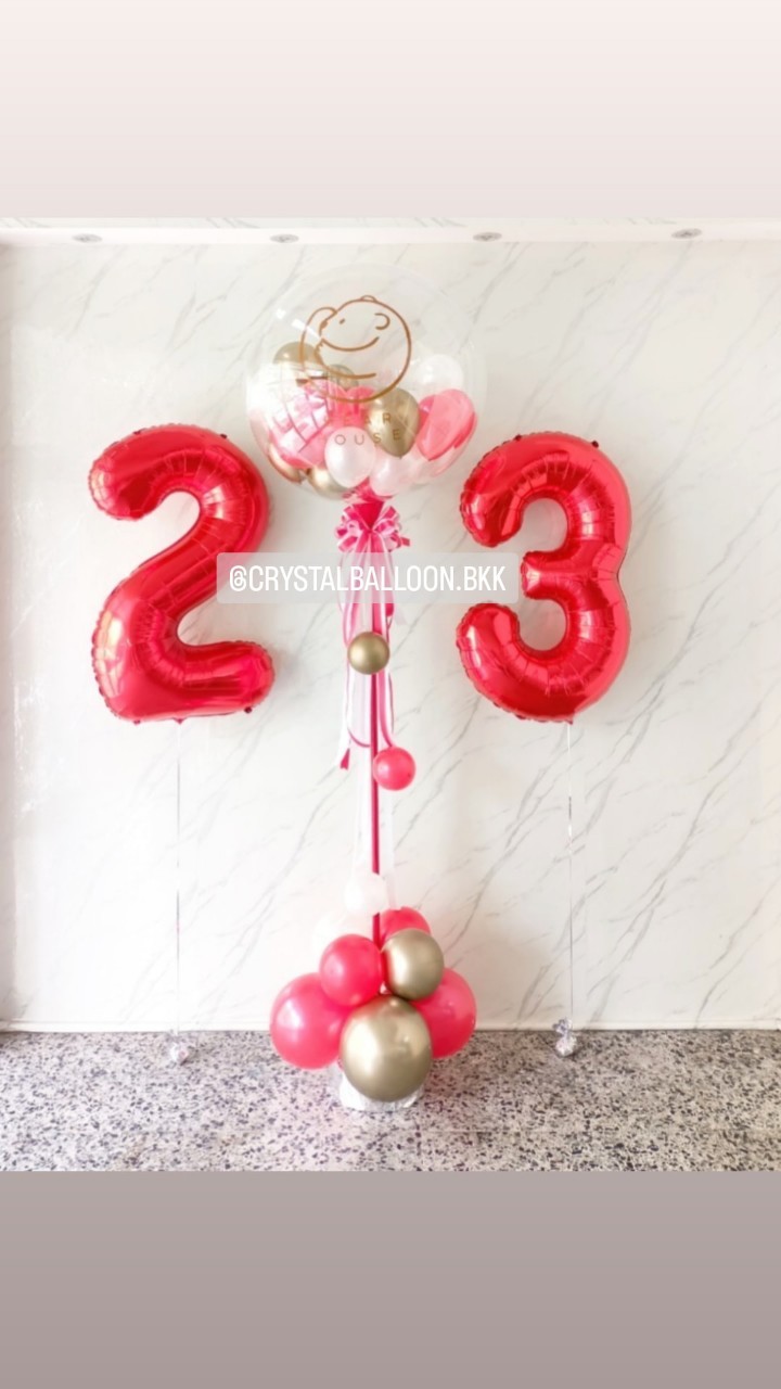 เสาลูกโป่ง เปิดร้าน Bubble ขนาด 36" พร้อม ลูกโป่ง 6" ด้านใน พร้อม ฟอยล์ตัวเลข ขนาด 40" 2 ชิ้น พร้อมตกแต่ง สามารถเปลี่ยนสีลูกโป่ง/เปลี่ยนข้อความได้