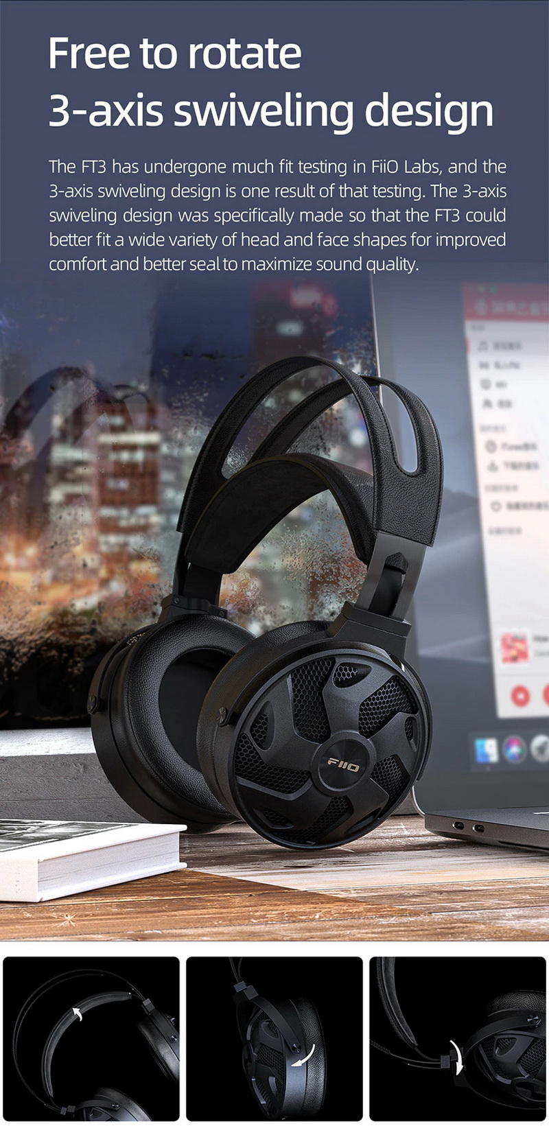 FiiO FT3 หูฟังเฮดโฟนความละเอียดสูง ไดรเวอร์ไดนามิกขนาดใหญ่ ประกันศูนย์ไทย