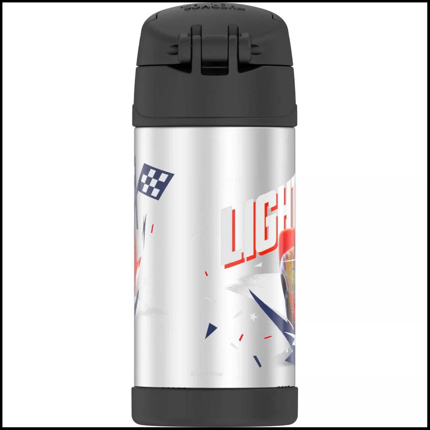 กระติกน้ำเก็บความเย็น มีหูหิ้ว Thermos Cars 12oz FUNtainer Water Bottle - Black/Silver