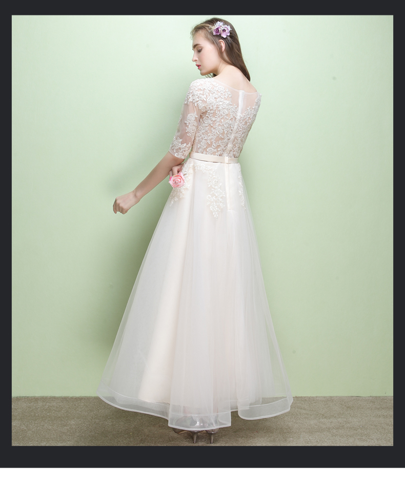 Pro-order เดรส สีครีม แขนยาว ปาดไหล่ ลูกไม้ ถ่ายพรีเวดดิ้ง (ซิปหลัง)