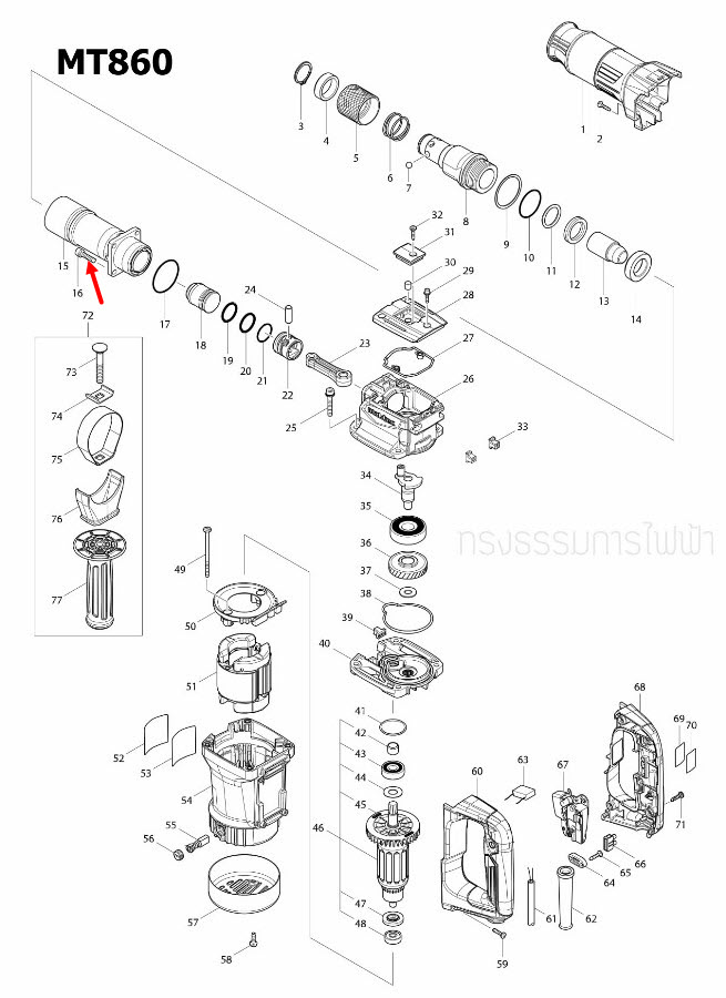 HEX. SOCKET HEAD BOLT M6X25 สกัดไฟฟ้า Maktec มาคเทค MT860 [#16] Pn.265914-2 (แท้) ##