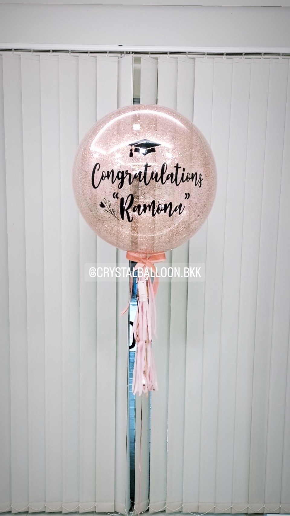 ลูกโป่ง รับปริญญา Bubble ขนาด 24" กลิตเตอร์สีโรสโกล พร้อมตกแต่ง สามารถเปลี่ยนสีลูกโป่ง/เปลี่ยนข้อความ/เปลี่ยนขนาดได้