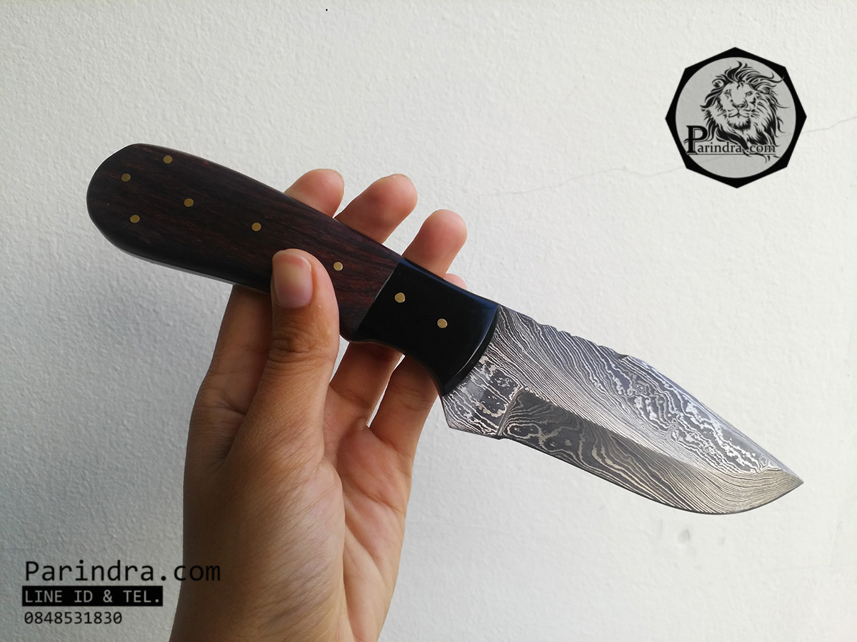 มีดดามัสกัส (Damascus) ด้ามเขาควายดำและไม้ ขนาด 8.5 นิ้ว ตีพับ 300 ชั้น นำเข้าจาก ปากีสถาน DPK004