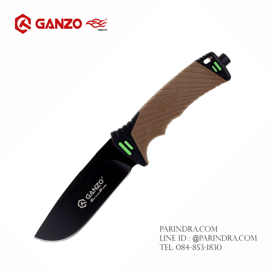 มีดใบตายเดินป่า Ganzo Hunting Survival Knife กานโซ่ รุ่น G-8012DY ด้ามสีดำ ของแท้ 100%