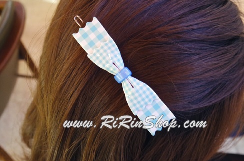 Aznavour กิ๊บติดผมโบว์เซลลูโลสลายสก๊อต ( sky blue )