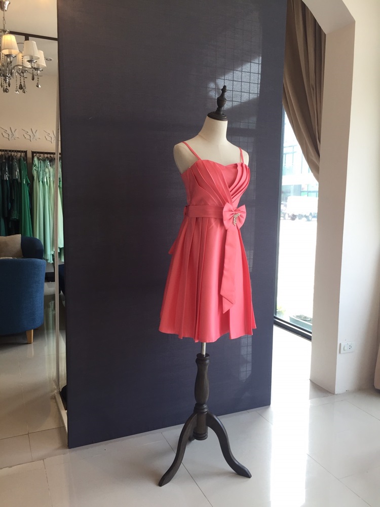 Sale พร้อมส่ง ชุดราตรีสั้น สายเดี่ยว สีโอโรส