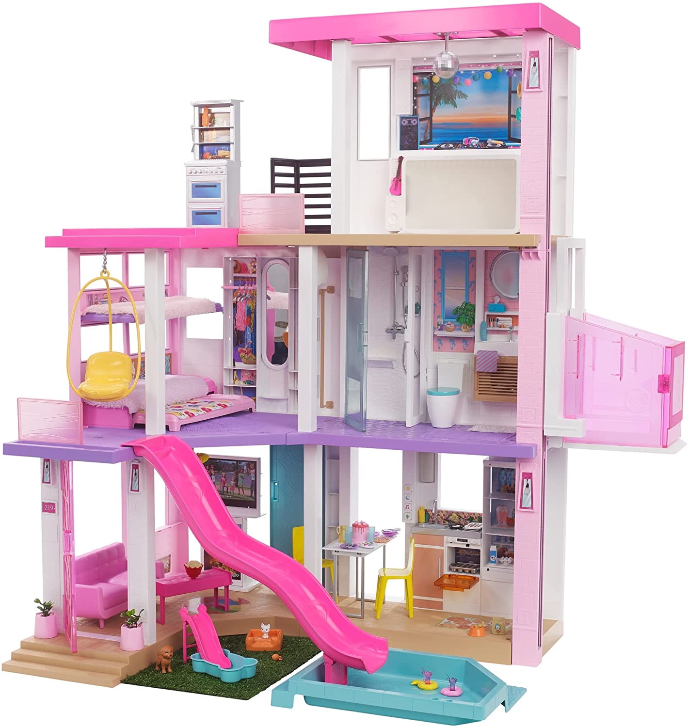 บาร์บี้ บ้าน พร้อมสระว่ายน้ำ สไลด์ ลิฟต์ และระบบแสงสีเสียง Barbie® New DreamHouse® Dollhouse with Pool, Slide, Elevator, Lights & Sounds