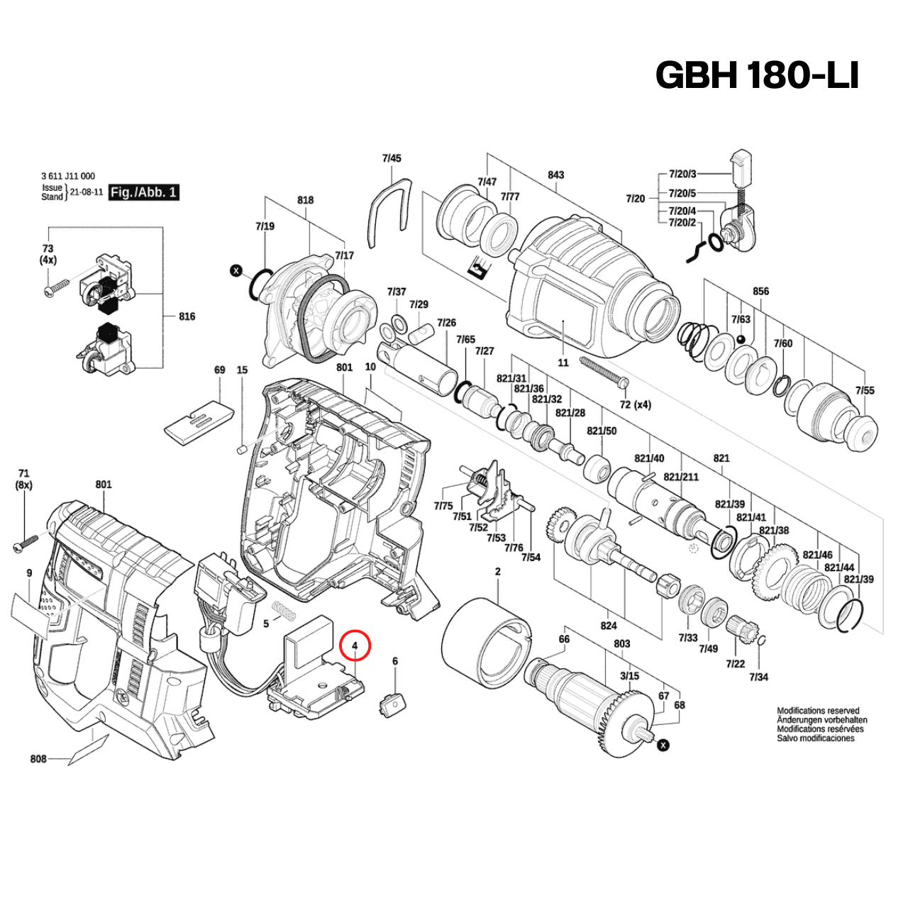 มอดุลอิเล็กทรอนิก สว่านลมไร้สาย Bosch บอช GBH 180-LI [#4] Pn.1600A00F9H (แท้) ##