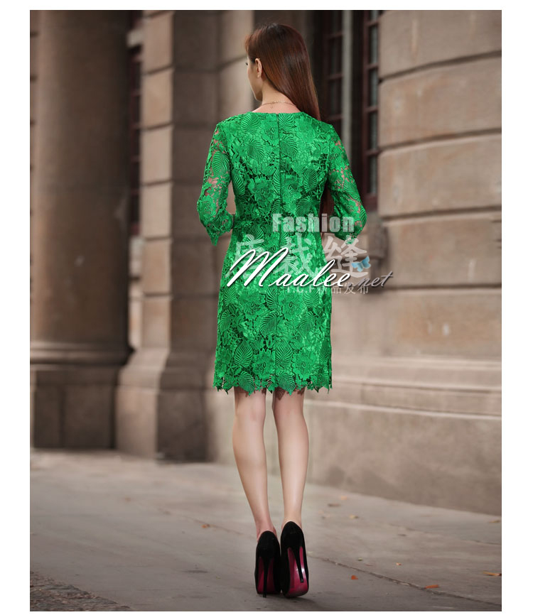 พร้อมส่ง ชุดราตรีสั้น ลูกไม้ สีเขียว แขน 4 ส่วน (เหลือเฉพาะไซส์ M)