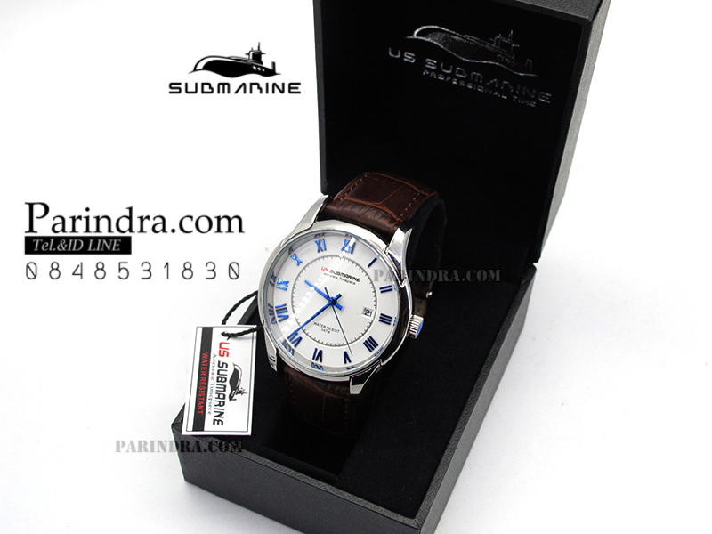 นาฬิกา US Submarine J118MD ของแท้ 100 % สายหนังน้ำตาลหน้าปัดขาว