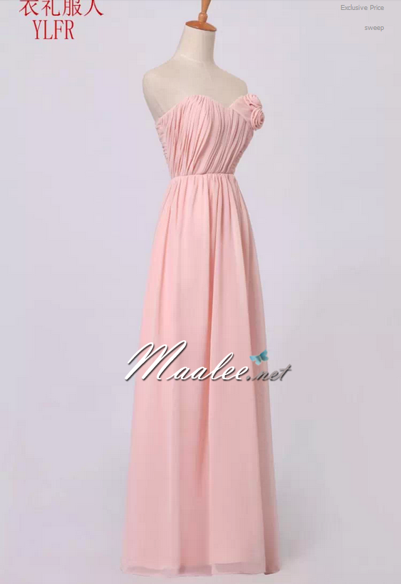 พร้อมส่ง ชุดราตรียาว สีชมพูอ่อน ชุดเพื่อนเจ้าสาว Pink-002C