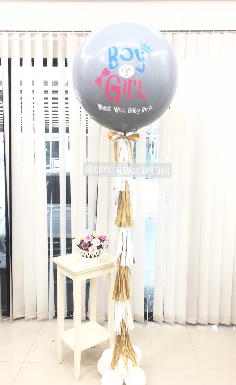 ลูกโป่ง ทายเพศ แบบเจาะ ลูกโป่งยาง ขนาด 36" สีเทา 1 ลูก พร้อมตกแต่ง สามารถเปลี่ยนสีลูกโป่ง/เปลี่ยนข้อความ/เปลี่ยนขนาดได้
