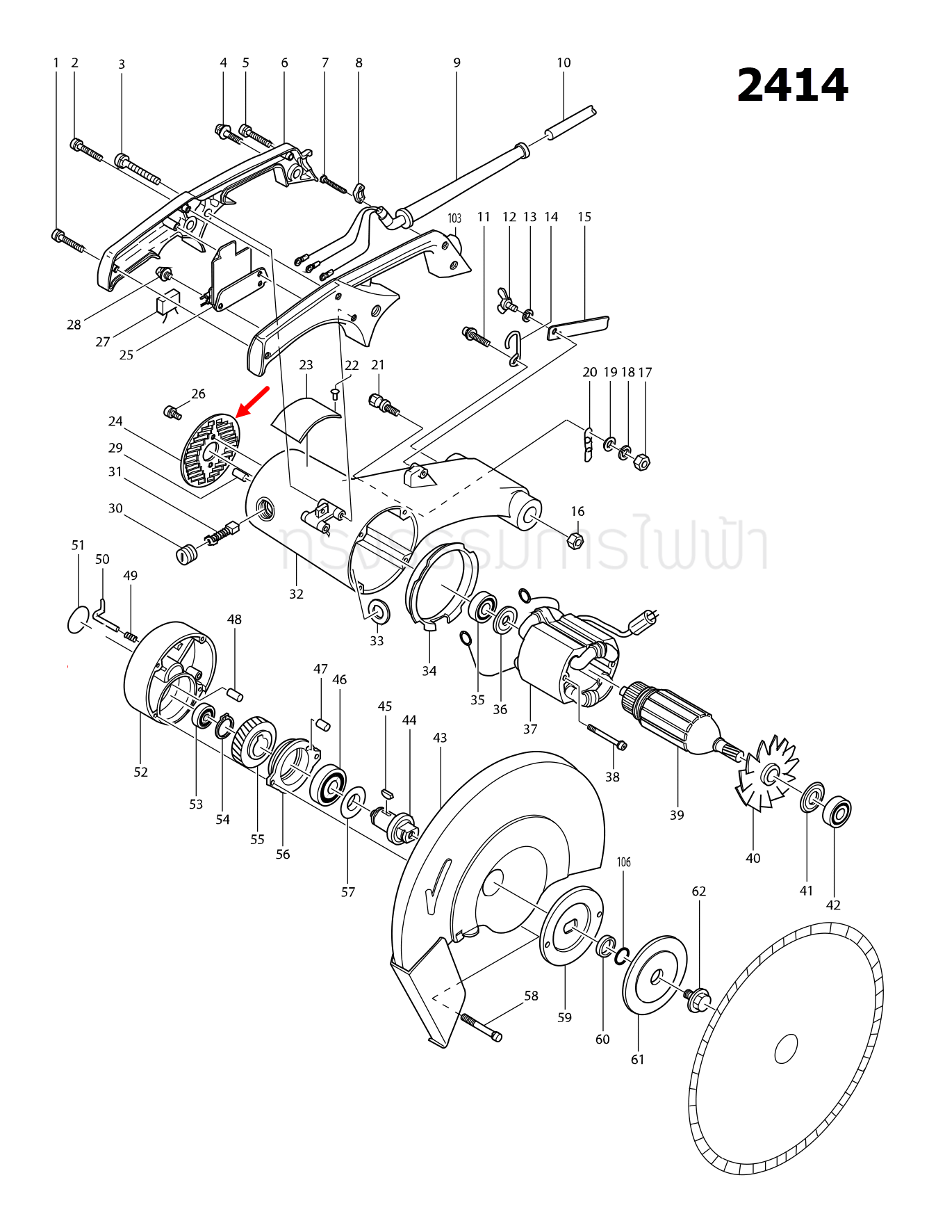 ฝาปิดท้ายทุ่น แท่นตัดไฟเบอร์ Makita มากีต้า 2414 [#24] Pn.284010-7 (แท้) ##