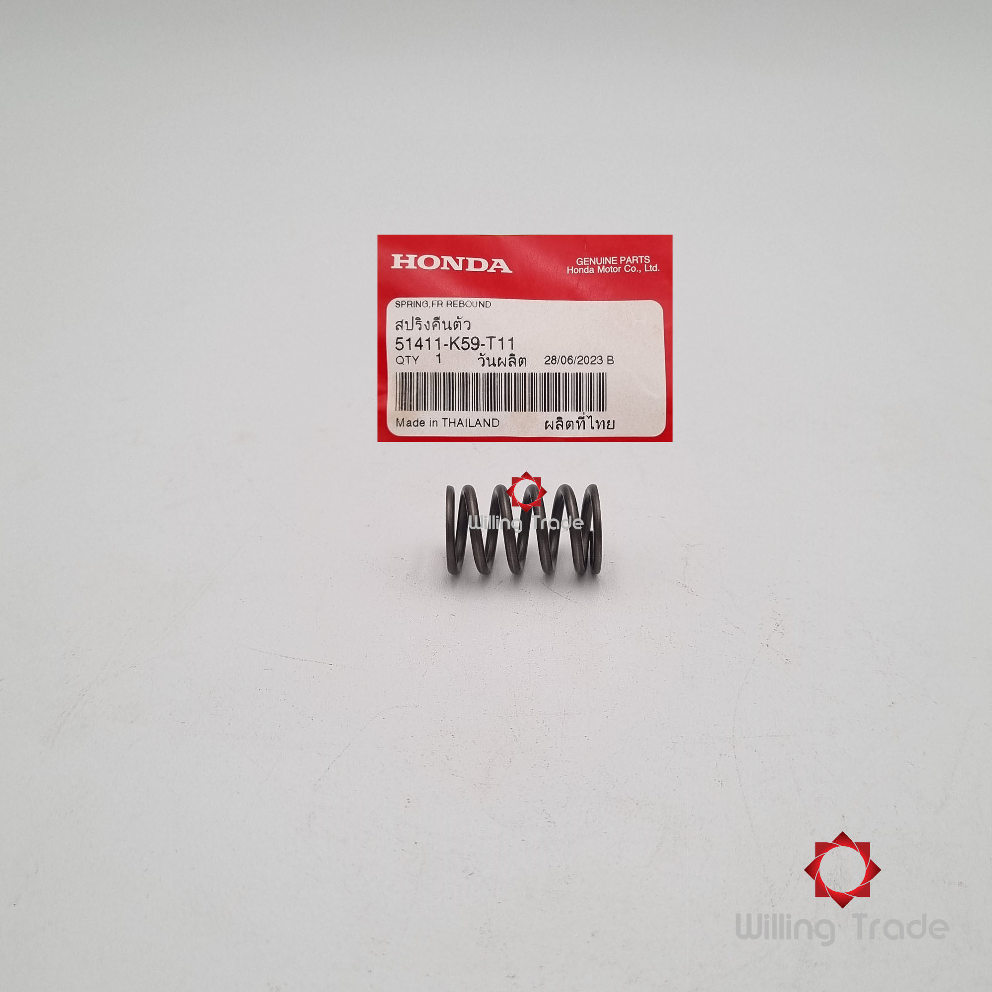 สปริงลูกสูบโช๊ค (WY062) HONDA: (51411-K59-T11) CLICK 125I ("18 (BTK, CBTK) - "19) ... แพ๊คละ 1 ชิ้น... [แท้ศูนย์ 100%] ... กลุ่มอะไหล่โช๊คอัพหน้า ... SPRING, FR. REBOUND
