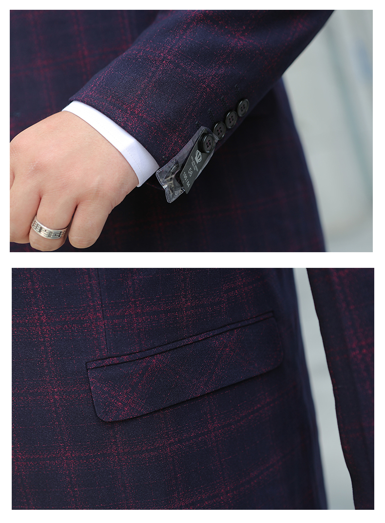 Pre-order ชุดสูทชาย พลัสไซส์ ลายตารางสีกรมท่า