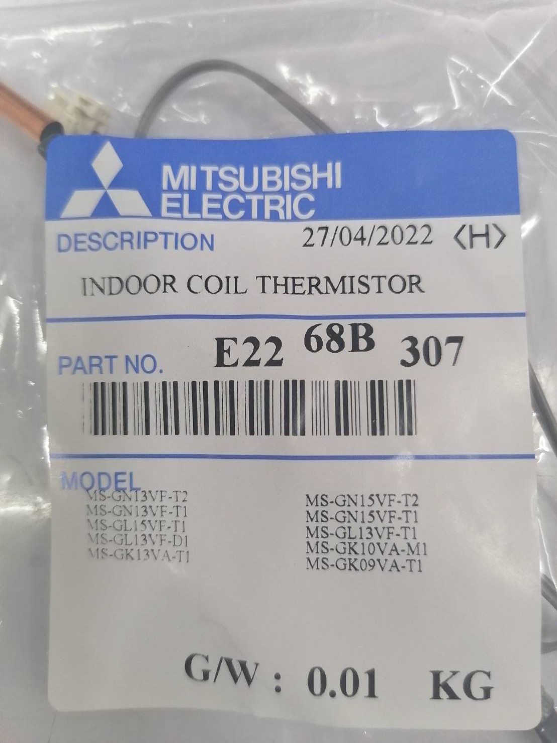 *เลิกจำหน่าย* เซ็นเซอร์น้ำแข็ง แอร์ (MITSUBISHI) Mr slim E22 68B 307 (แท้)