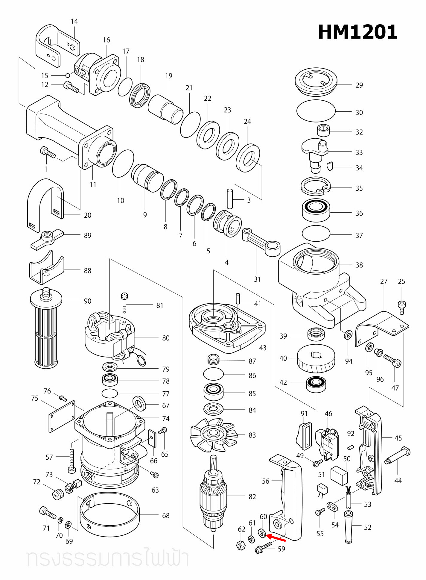แหวนยาง 6 Makita 5900B [#63], MT372 [#32], HM1201 [#60], 5201N [#67], 5806B [#56], 4100NH2 [#30,#49], 3701, N3701 [#27, #37], 5800NB, Maktec MT560, MT580, MT583 Pn.941151-9 (แท้) ##(*)