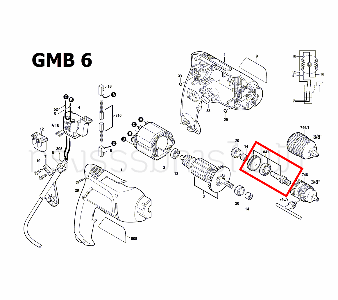 เพลาสว่าน สว่านไฟฟ้า Bosch บอช GBM 6 [#841] Pn.2609110159 (แท้-สั่ง)