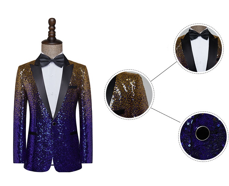 พร้อมเช่า เสื้อสูทชาย สูทแฟชั่น สูทกลิตเตอร์ ไล่สี สีชมพูทอง