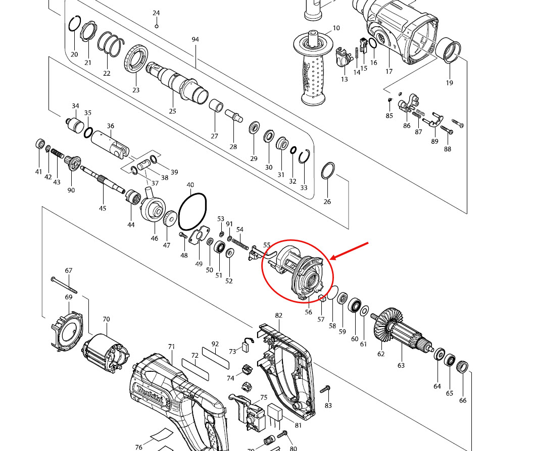 เสื้อโครง อลูมิเนียม สว่านโรตารี่ Makita HR2470, HR2470F, HR2470FT, HR2475