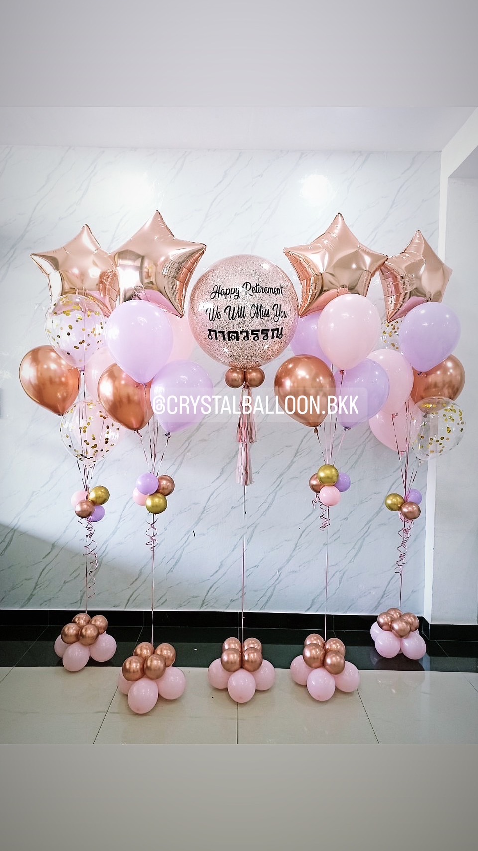 ลูกโป่ง อำลา Bubble ขนาด 24" สีโรสโกล พร้อม ช่อลูกโป่ง ฟอยล์ดาว ขนาด 24" ช่อ 5 ลูก 2 ช่อ,ช่อ 7 ลูก 2 ช่อ,ลูกโป่งใส ใส่ Confetti พร้อมตกเเต่ง สามารถเปลี่ยนสีลูกโป่ง/เปลี่ยนข้อความ/เปลี่ยนขนาดได้