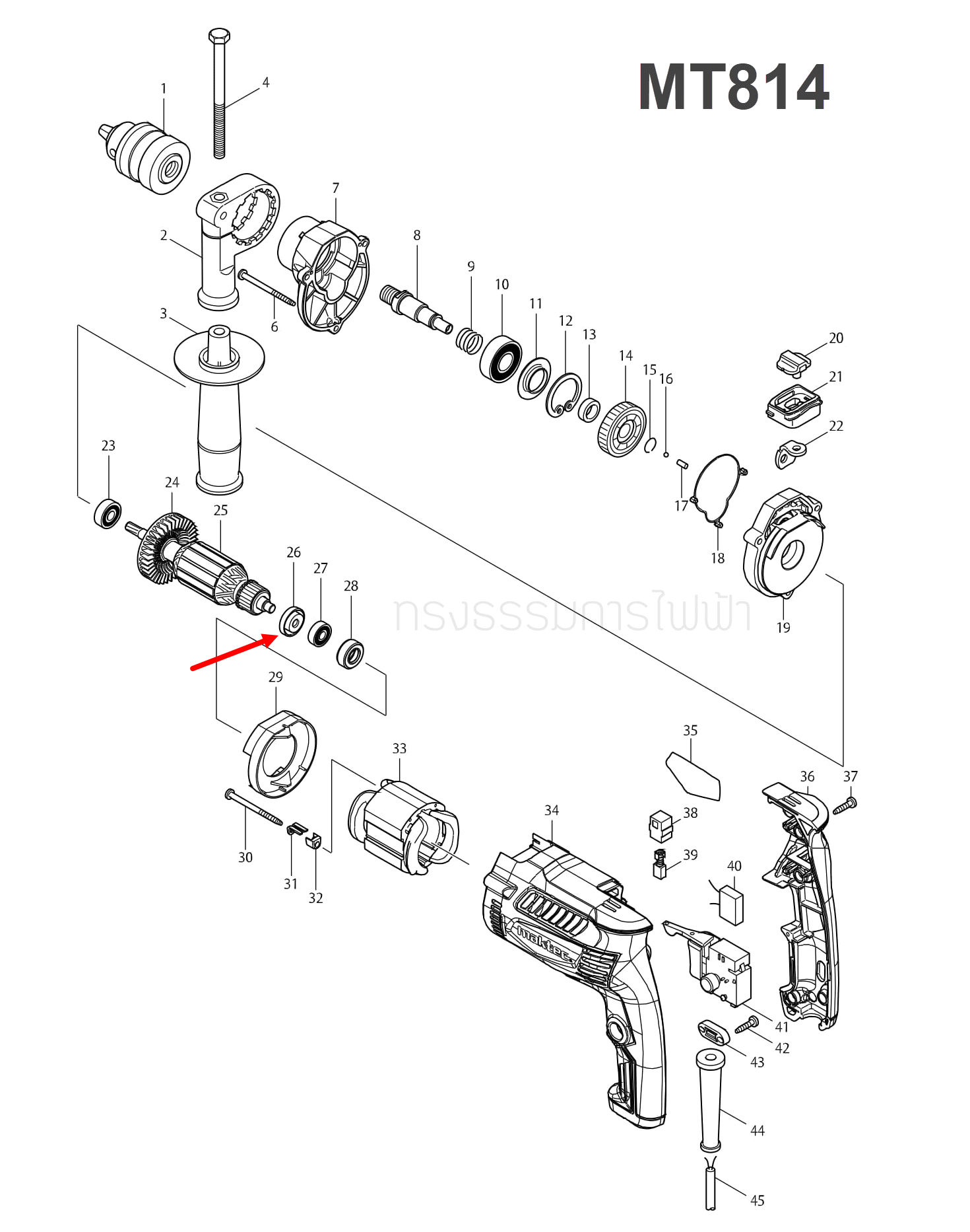 INSULATION WASHER หินเจียรไฟฟ้า Makita MT190, MT370, MT372, MT814, MT958, HR2475, HP1630, GA4030, GA4031, 4350CT, 9500NB, 9533B, 9553NB, 9556NB, HN, HP Pn.681636-0(แท้)