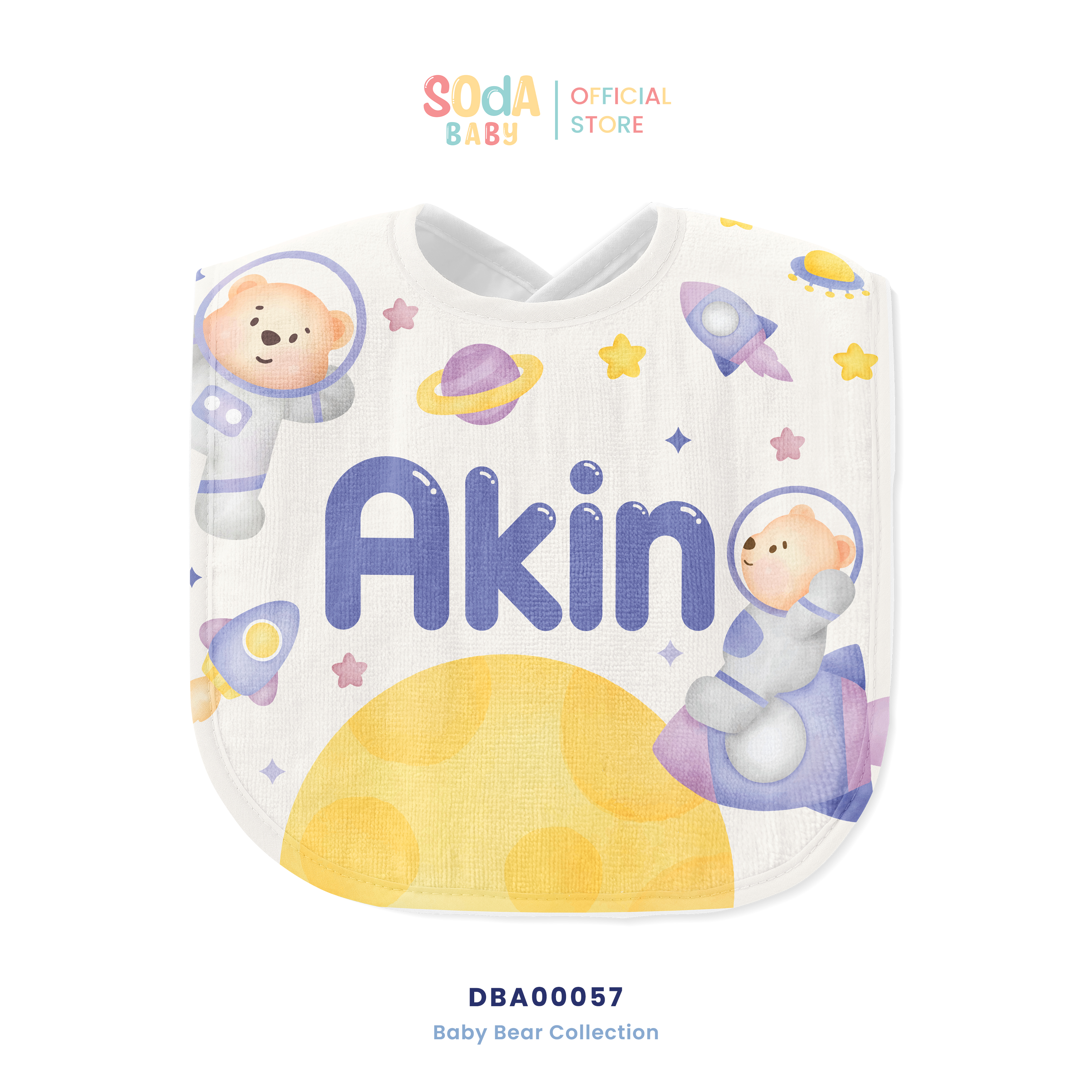 ผ้าซับน้ำลาย Baby Bib ใส่ชื่อได้ ลาย Bear Space 2 🚀 Baby Bear Collection 🧸 รหัส DBA00057 #BabyBib