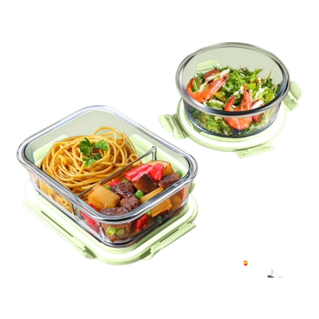 ชุดกล่องอาหารแก้วใส 2 ช่อง 650 ml, ช่องเดียว 420 ml (2 กล่อง/ชุด)
