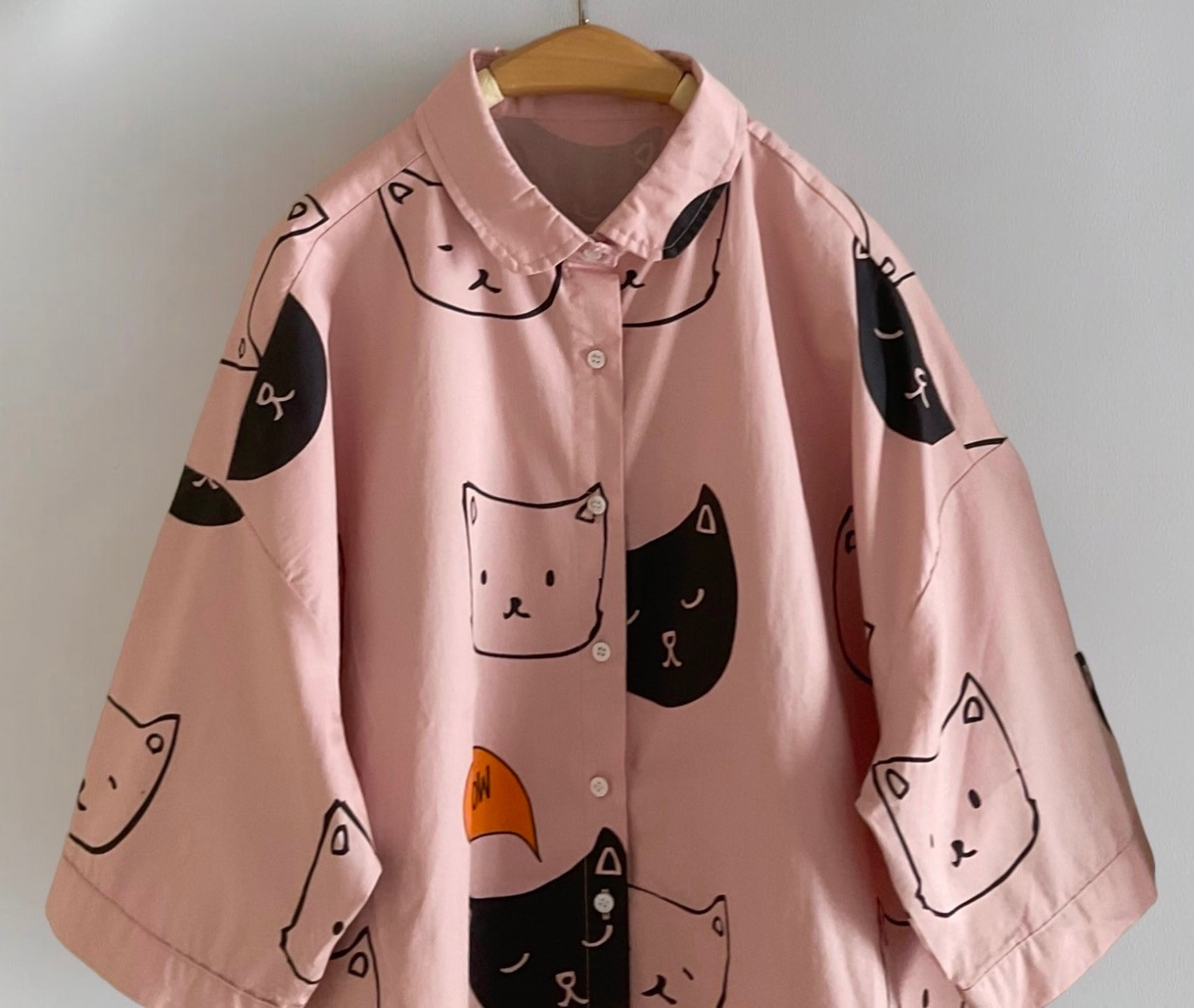เสื้อผ้าฝ้ายลายแมวทรงโอเวอร์ไซส์
