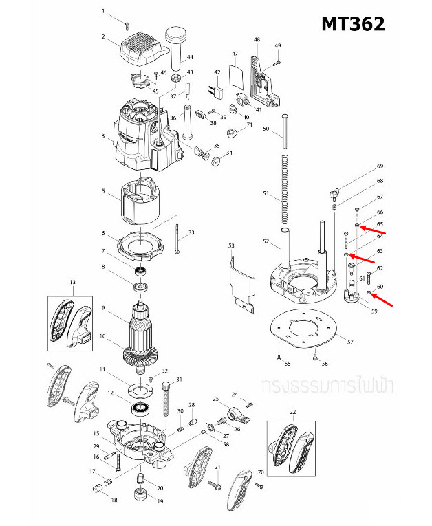 น็อตล็อคปลาย (HEX. NUT M5) เราท์เตอร์ Maktec MT360, MT362, MT410, MT583, MT650 Pn.252175-3 (แท้) ##(*)
