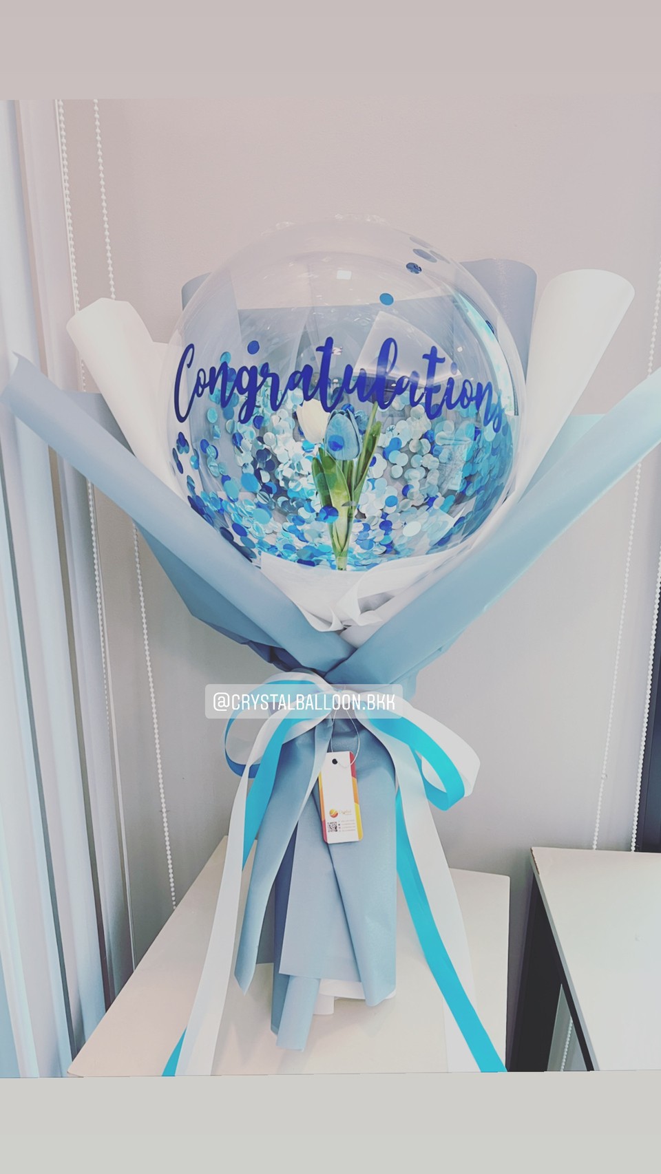 Flower Balloon แสดงความยินดี ดอกทิวลิปประดิษฐ์ Bubble ขนาด 18" พร้อมตกแต่ง สามารถใส่เงินได้ 30 ใบ สามารถเปลี่ยนข้อความ/เปลี่ยนสีได้