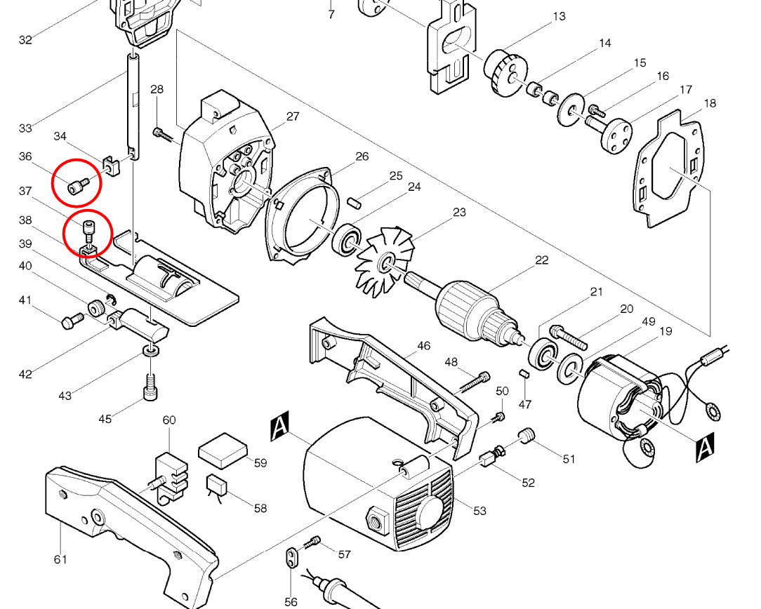น็อตประกับใบ (หัวหกเหลี่ยมจม) จิ๊กซอว์ Makita 4300BA, 4300BV, 9032