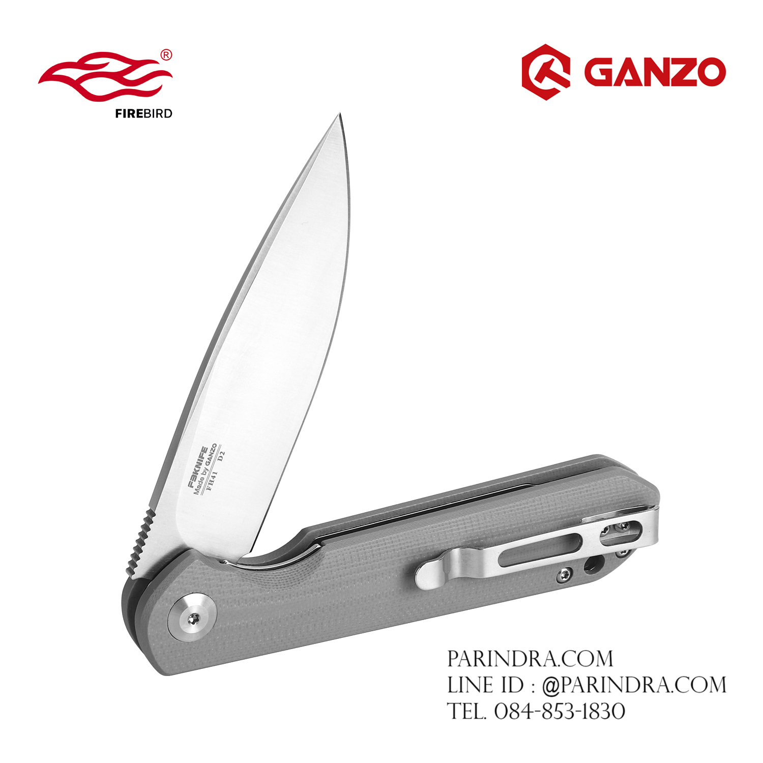 มีดพับ Ganzo กานโซ่ รุ่น FH41-CG / D2 Steel / ด้ามสีเทาคลาสสิก ของแท้ 100%