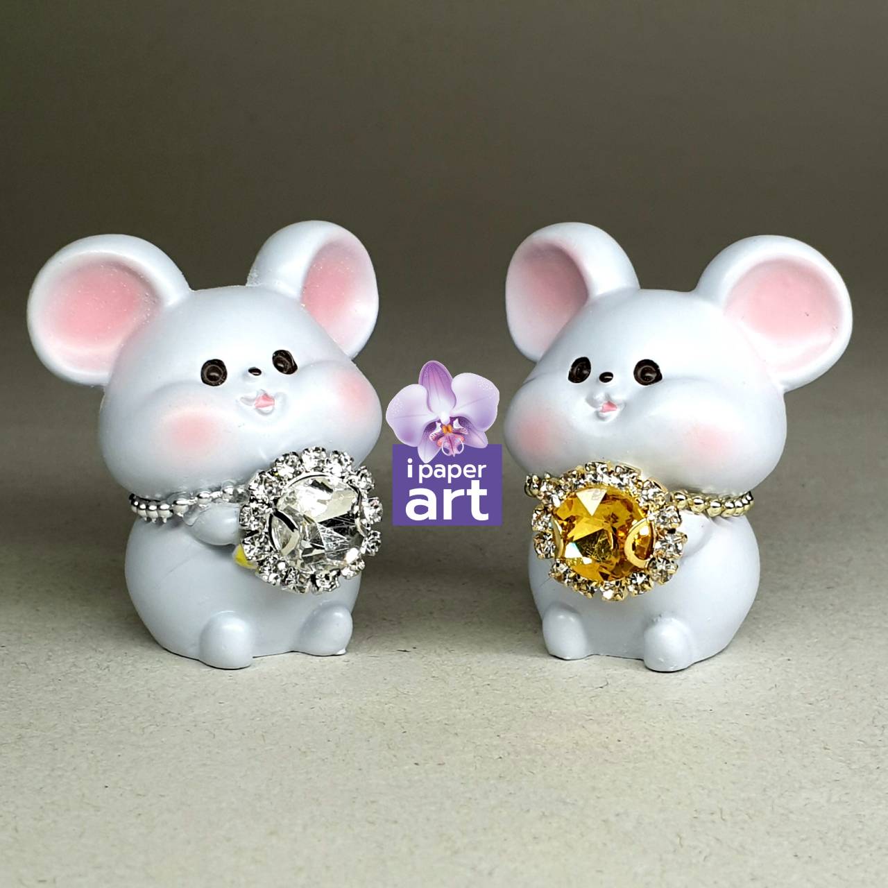 หนูมุสิกะคู่ คริสตัลงานพรีเมี่ยมเงินทอง | บริวารพระพิฆเนศ ถวายเพชรเงินเพชรทอง งานปราณีต