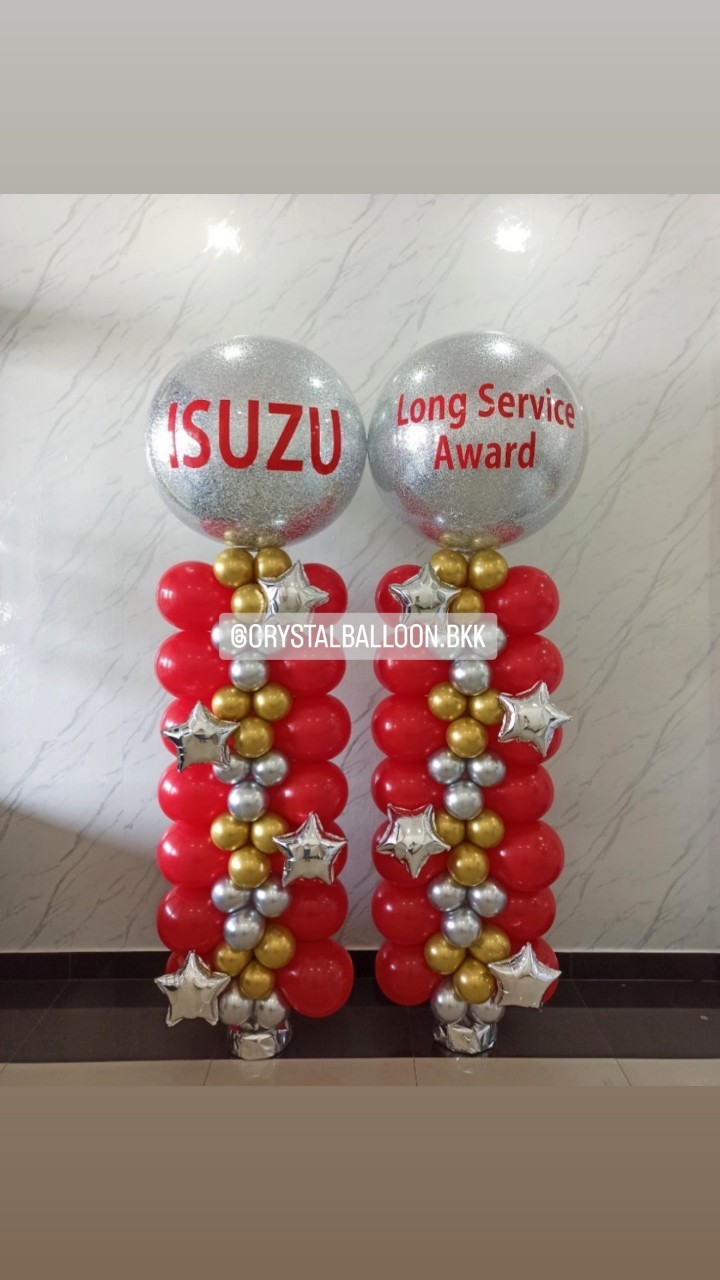 เสาลูกโป่ง เปิดงาน Bubble ขนาด 36" กลิตเตอร์สีเงิน 2 เสา พร้อมตกแต่ง สามารถเปลี่ยนสีลูกโป่ง/เปลี่ยนข้อความ/เปลี่ยนสี-ฟอยล์ตกแต่งได้