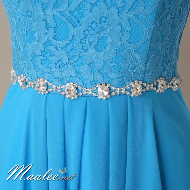 พร้อมส่ง ชุดราตรียาว สีฟ้า ไซส์ใหญ่ แขนสามส่วน แต่งลูกไม้ กระโปรงผ้าชีฟอง เอวแต่งเพชร ** มีไซส์ 2XL- 9XL (อก48 เอว42) **