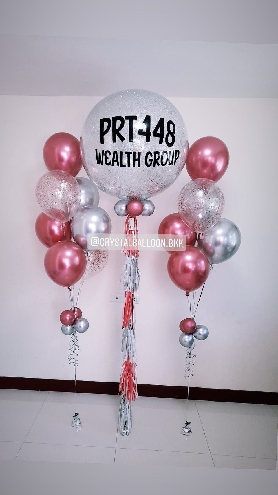 ลูกโป่ง Grand Openning Bubble ขนาด 36" พร้อมตกแต่ง ช่อลูกโครเมี่ยม 7 ลูก 2 ช่อ,ลูกโป่งใส ใส่กลิตเตอร์ สามารถเปลี่ยนสีลูกโป่ง/เปลี่ยนข้อความ/เปลี่ยนขนาดได้